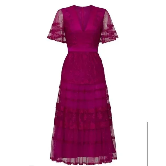 Temperley London Florence Short Sleeve Midi Dress in Purple Size 6 MSRP: $950 - Picture 4 of 10